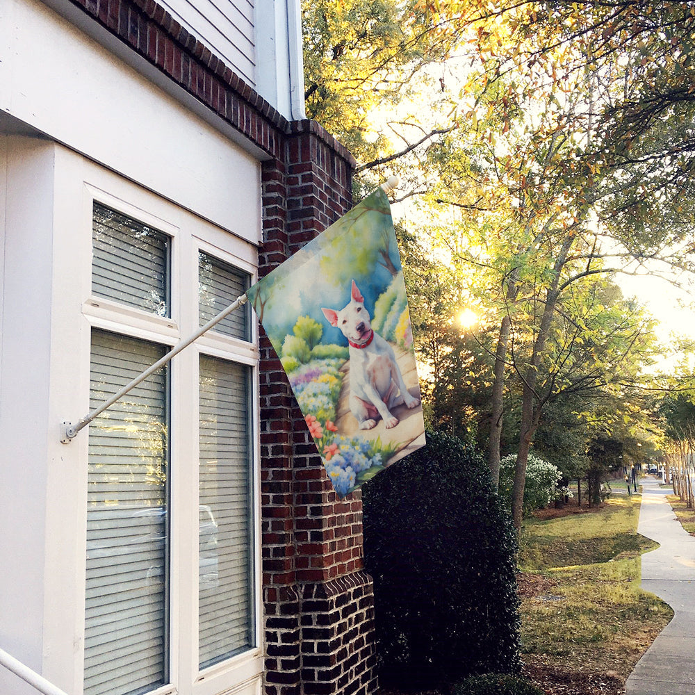 Bull Terrier Spring Path House Flag 28x40 Porch Sleeve Pole Decorative Outside Yard Banner Artwork Wall Hanging, Polyester