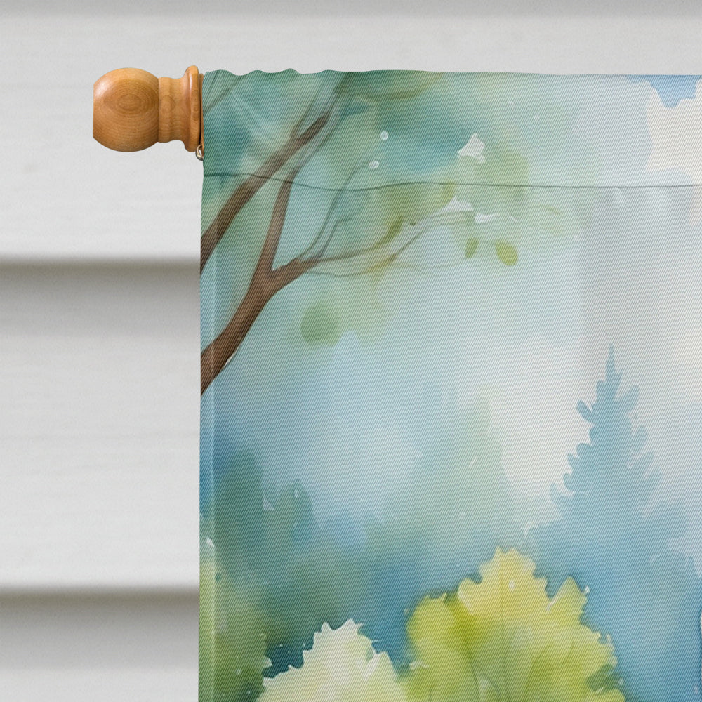 Bull Terrier Spring Path House Flag 28x40 Porch Sleeve Pole Decorative Outside Yard Banner Artwork Wall Hanging, Polyester