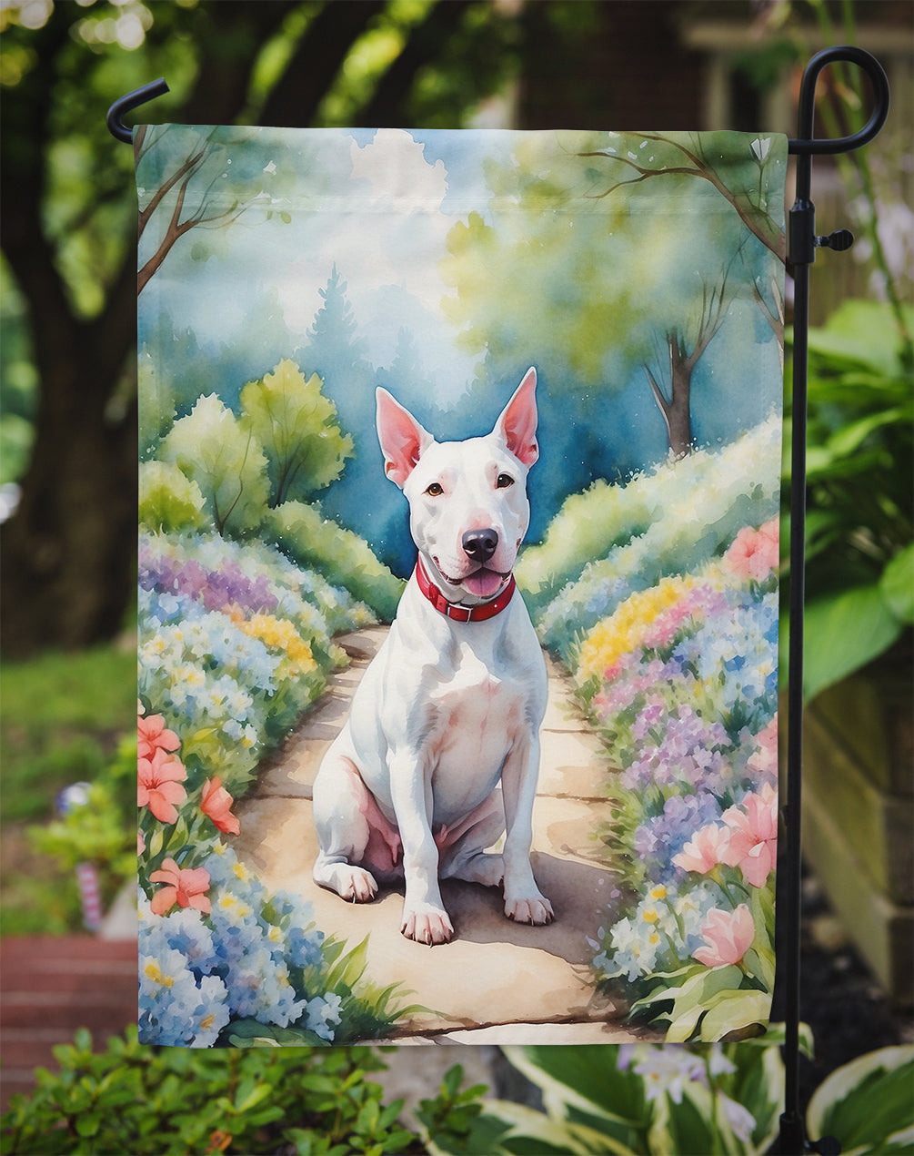 Bull Terrier Spring Path Garden Flag Mailbox Decorative Yard Banner Outside Patio Artwork for Flower Beds, Garden Size, Multicolor