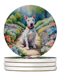 Bull Terrier Spring Path Large Sandstone Coasters Pack of 4 Absorbent Round Coasters Decor Gifts for Men or Women, 4 in, Multicolor