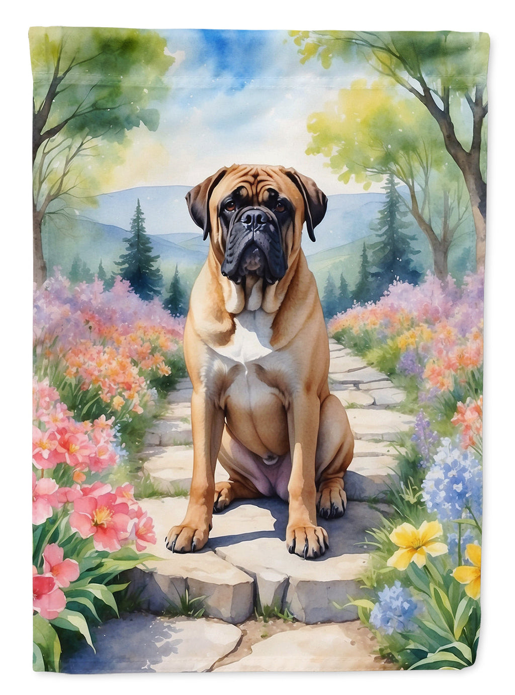 Bullmastiff Spring Path House Flag 28x40 Porch Sleeve Pole Decorative Outside Yard Banner Artwork Wall Hanging, Polyester