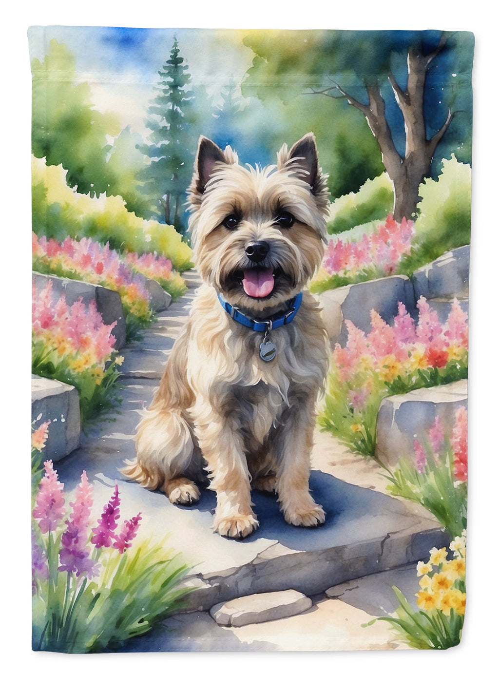 Cairn Terrier Spring Path House Flag 28x40 Porch Sleeve Pole Decorative Outside Yard Banner Artwork Wall Hanging, Polyester