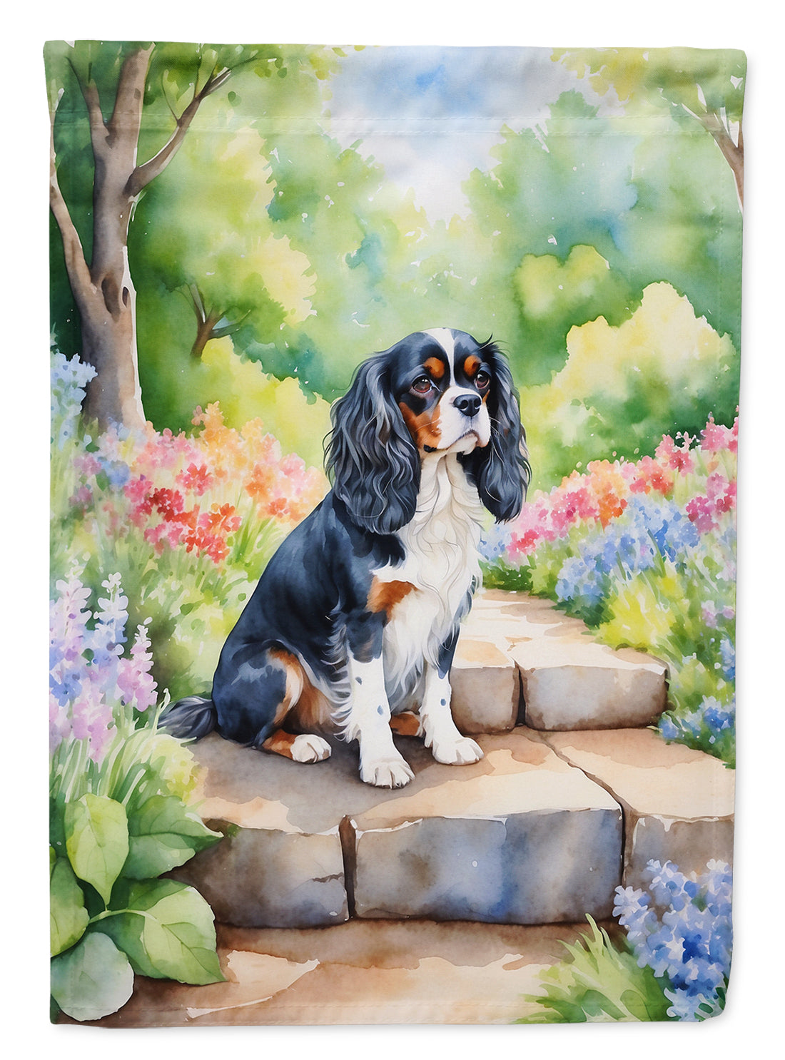 Cavalier Spaniel Spring Path House Flag 28x40 Porch Sleeve Pole Decorative Outside Yard Banner Artwork Wall Hanging, Polyester