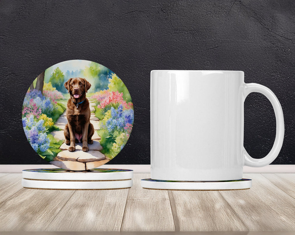 Chesapeake Bay Retriever Spring Path Large Sandstone Coasters Pack of 4 Absorbent Round Coasters Decor Gifts for Men or Women, 4 in, Multicolor