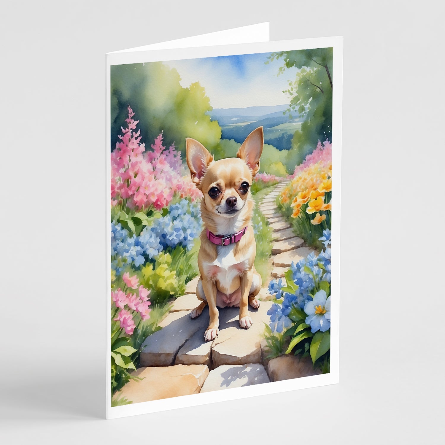 Chihuahua Spring Path Greeting Cards Pack of 8 Blank Cards with Envelopes Whimsical A7 Size 5x7