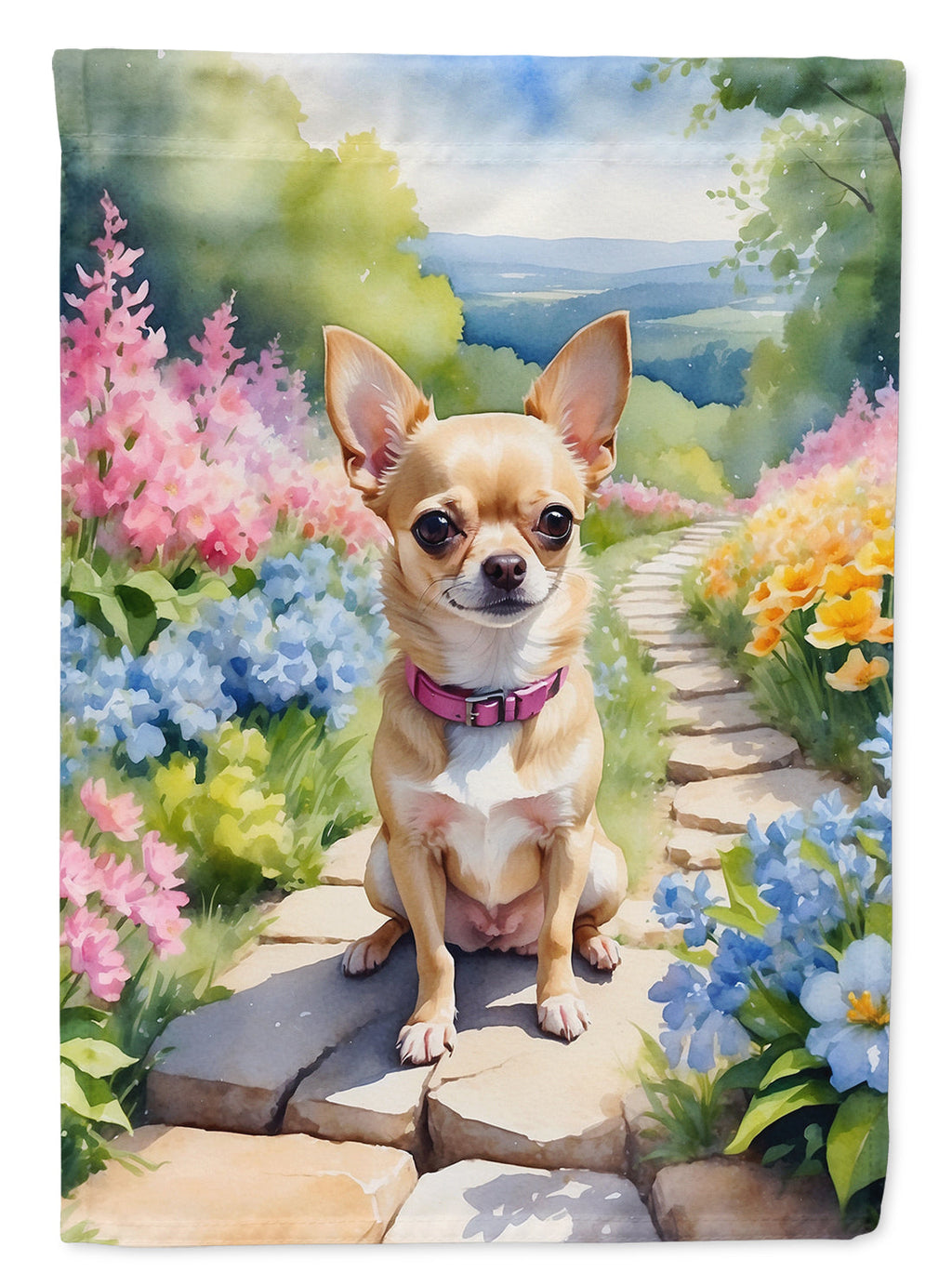 Chihuahua Spring Path Garden Flag Mailbox Decorative Yard Banner Outside Patio Artwork for Flower Beds, Garden Size, Multicolor