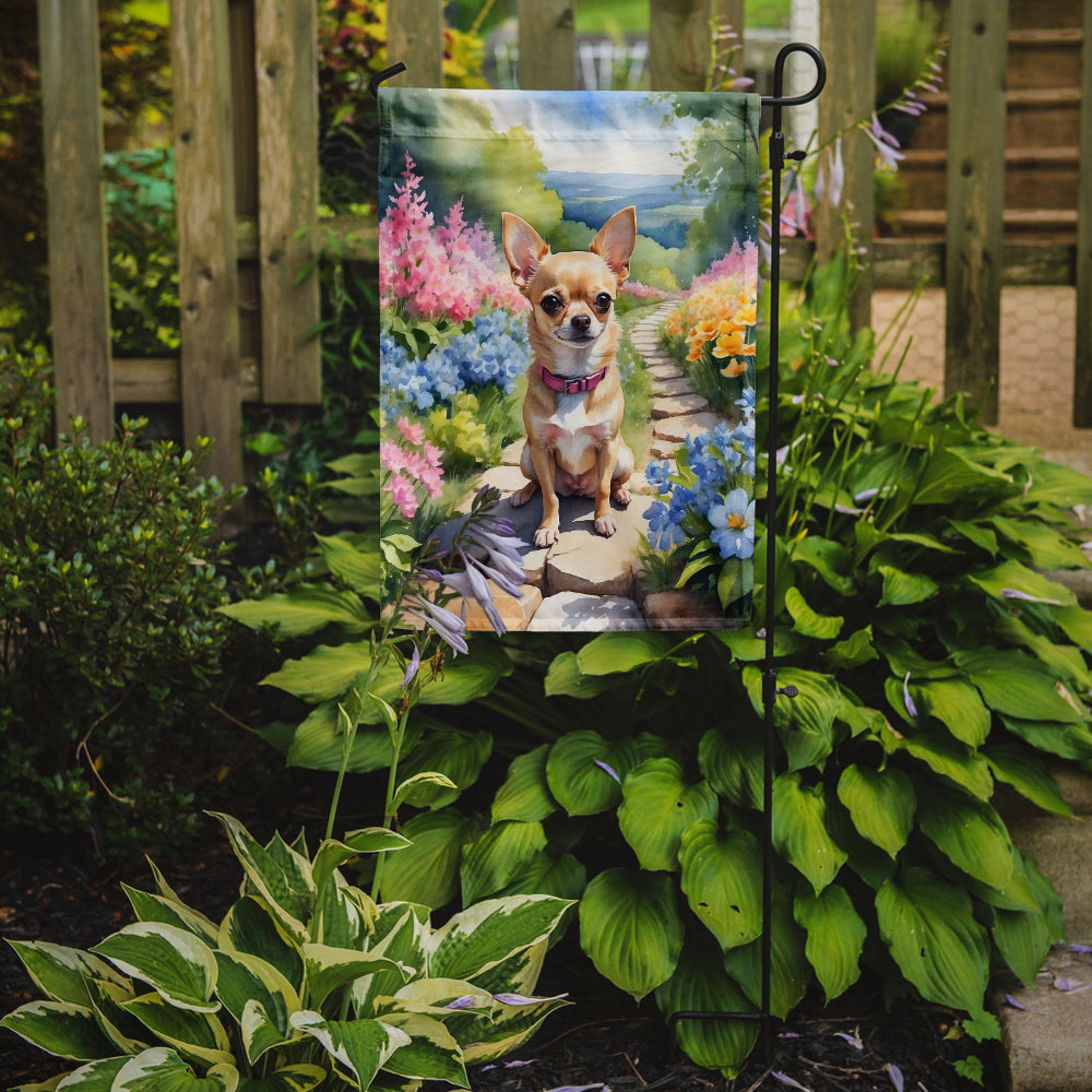 Chihuahua Spring Path Garden Flag Mailbox Decorative Yard Banner Outside Patio Artwork for Flower Beds, Garden Size, Multicolor