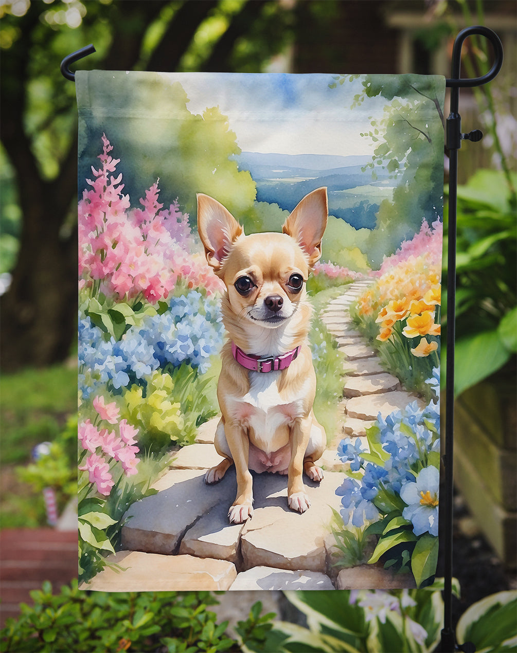 Chihuahua Spring Path Garden Flag Mailbox Decorative Yard Banner Outside Patio Artwork for Flower Beds, Garden Size, Multicolor