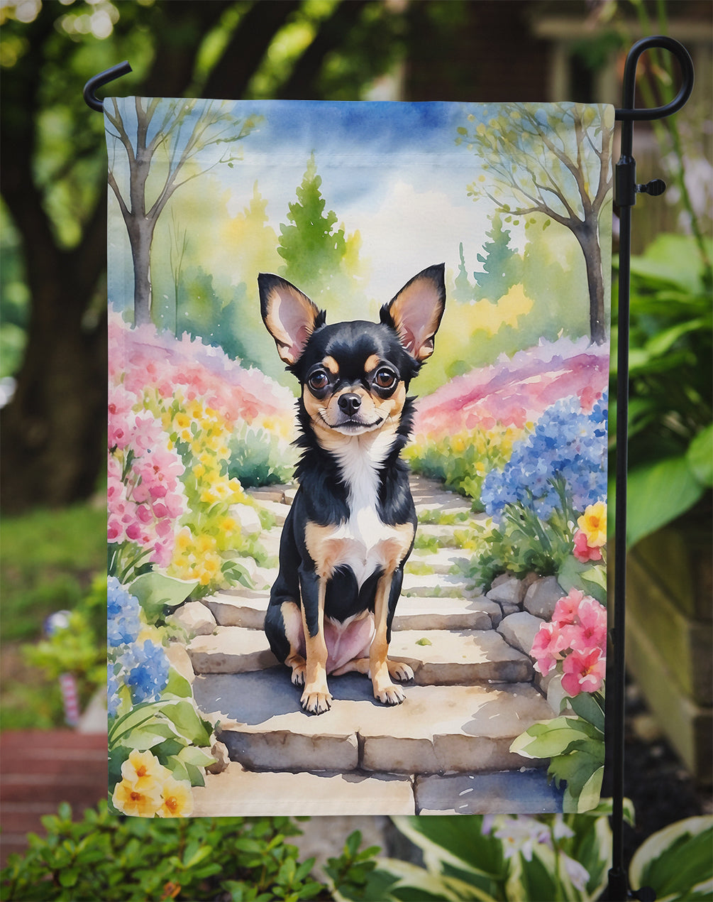 Chihuahua Spring Path Garden Flag Mailbox Decorative Yard Banner Outside Patio Artwork for Flower Beds, Garden Size, Multicolor