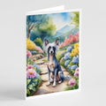 Chinese Crested Spring Path Greeting Cards Pack of 8 Blank Cards with Envelopes Whimsical A7 Size 5x7