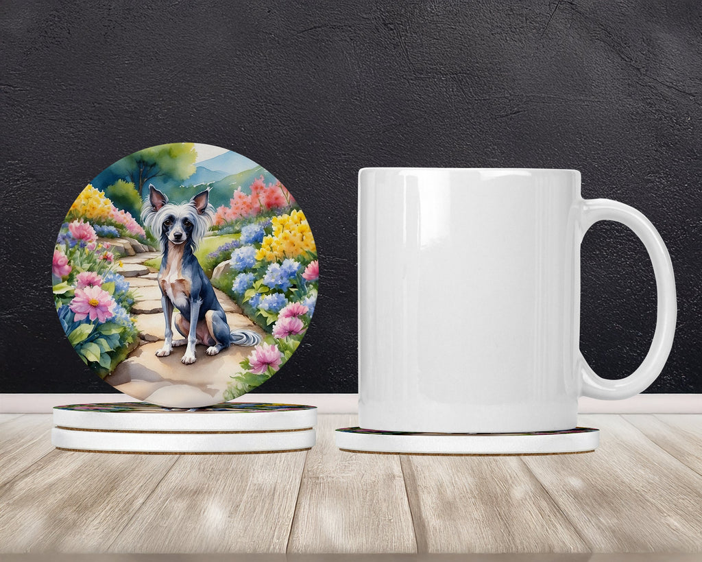 Chinese Crested Spring Path Large Sandstone Coasters Pack of 4 Absorbent Round Coasters Decor Gifts for Men or Women, 4 in, Multicolor