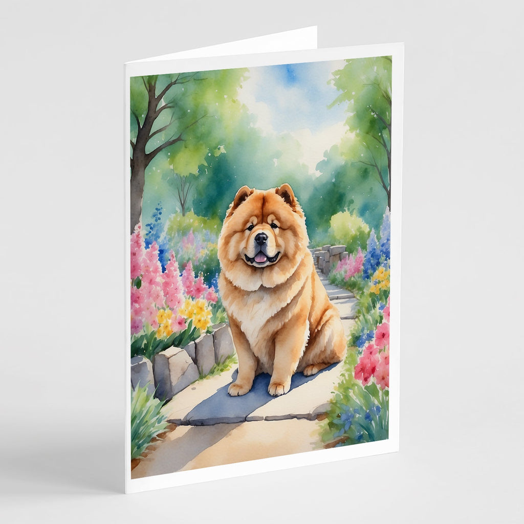 Chow Chow Spring Path Greeting Cards Pack of 8 Blank Cards with Envelopes Whimsical A7 Size 5x7