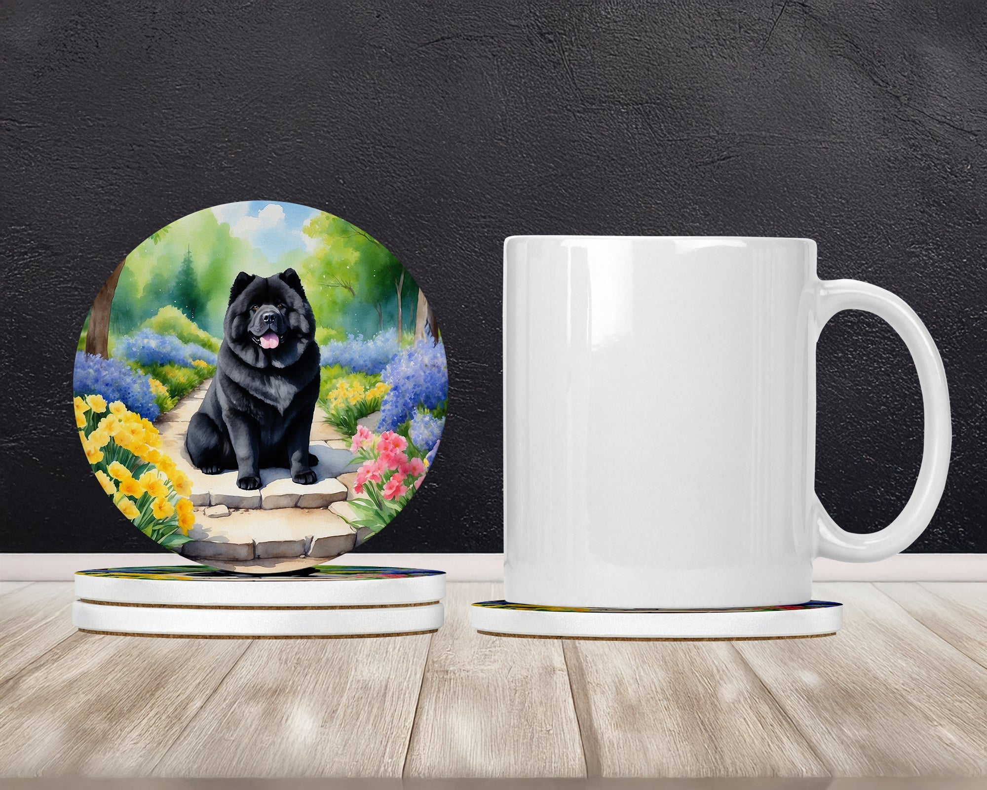 Chow Chow Spring Path Large Sandstone Coasters Pack of 4 Absorbent Round Coasters Decor Gifts for Men or Women, 4 in, Multicolor