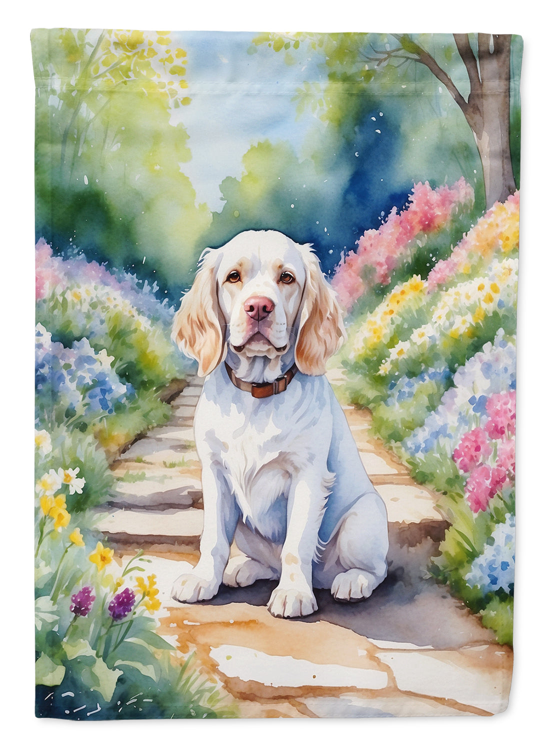 Clumber Spaniel Spring Path Garden Flag Mailbox Decorative Yard Banner Outside Patio Artwork for Flower Beds, Garden Size, Multicolor