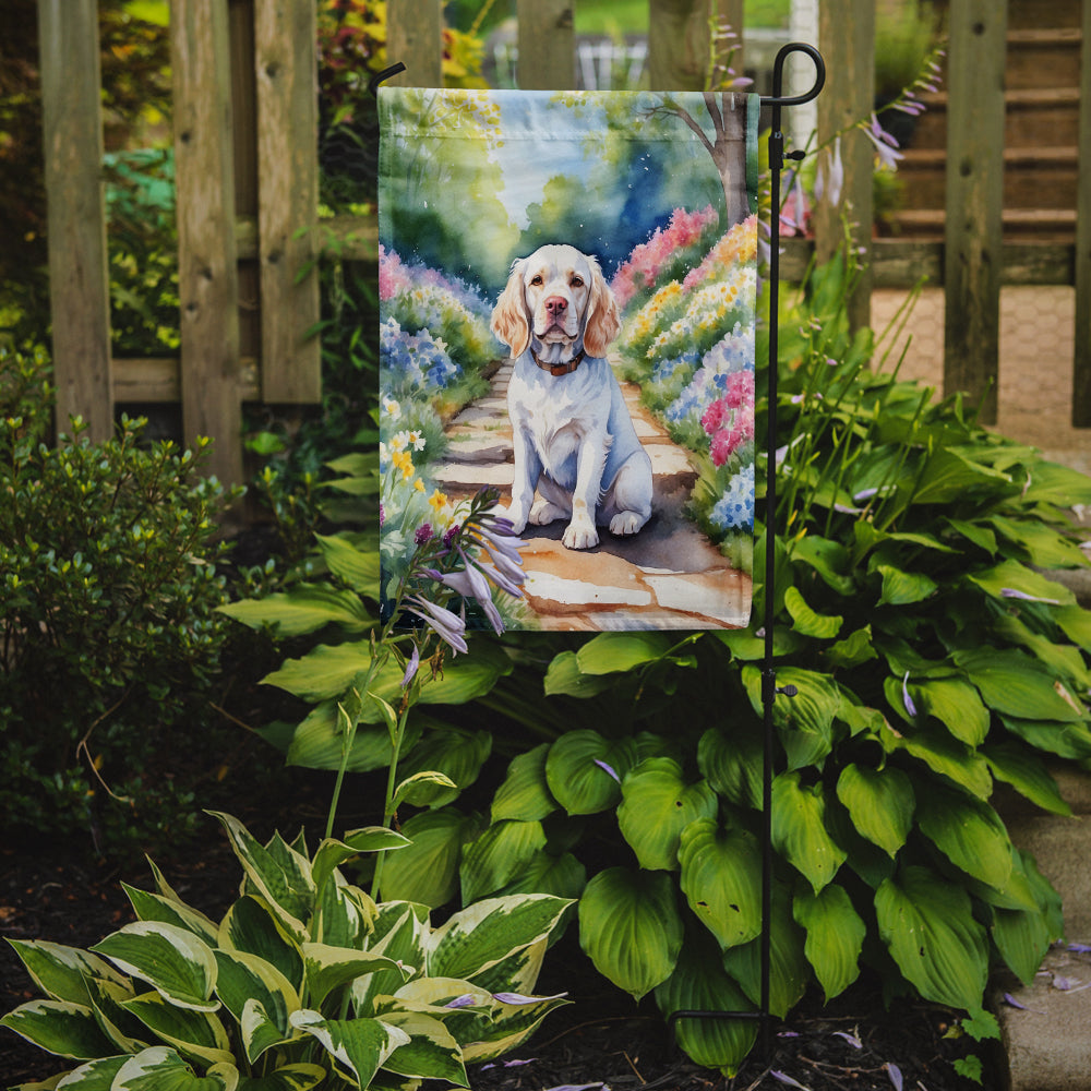 Clumber Spaniel Spring Path Garden Flag Mailbox Decorative Yard Banner Outside Patio Artwork for Flower Beds, Garden Size, Multicolor