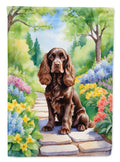 Cocker Spaniel Spring Path House Flag 28x40 Porch Sleeve Pole Decorative Outside Yard Banner Artwork Wall Hanging, Polyester