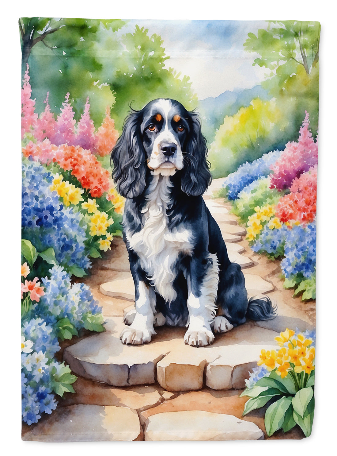 Cocker Spaniel Spring Path House Flag 28x40 Porch Sleeve Pole Decorative Outside Yard Banner Artwork Wall Hanging, Polyester