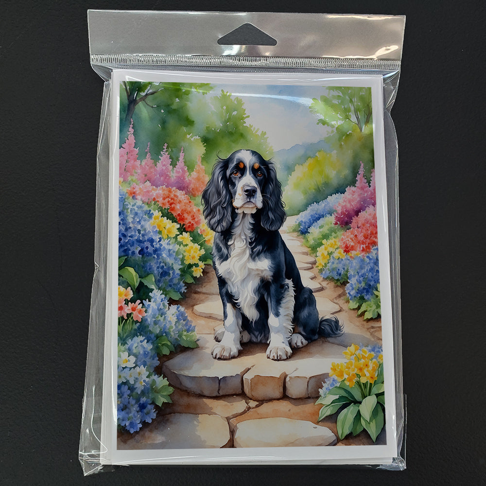 Cocker Spaniel Spring Path Greeting Cards Pack of 8 Blank Cards with Envelopes Whimsical A7 Size 5x7