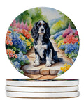 Cocker Spaniel Spring Path Large Sandstone Coasters Pack of 4 Absorbent Round Coasters Decor Gifts for Men or Women, 4 in, Multicolor