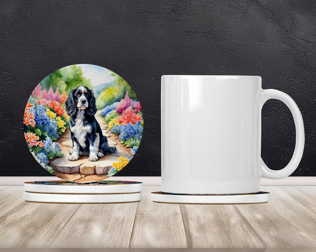 Cocker Spaniel Spring Path Large Sandstone Coasters Pack of 4 Absorbent Round Coasters Decor Gifts for Men or Women, 4 in, Multicolor