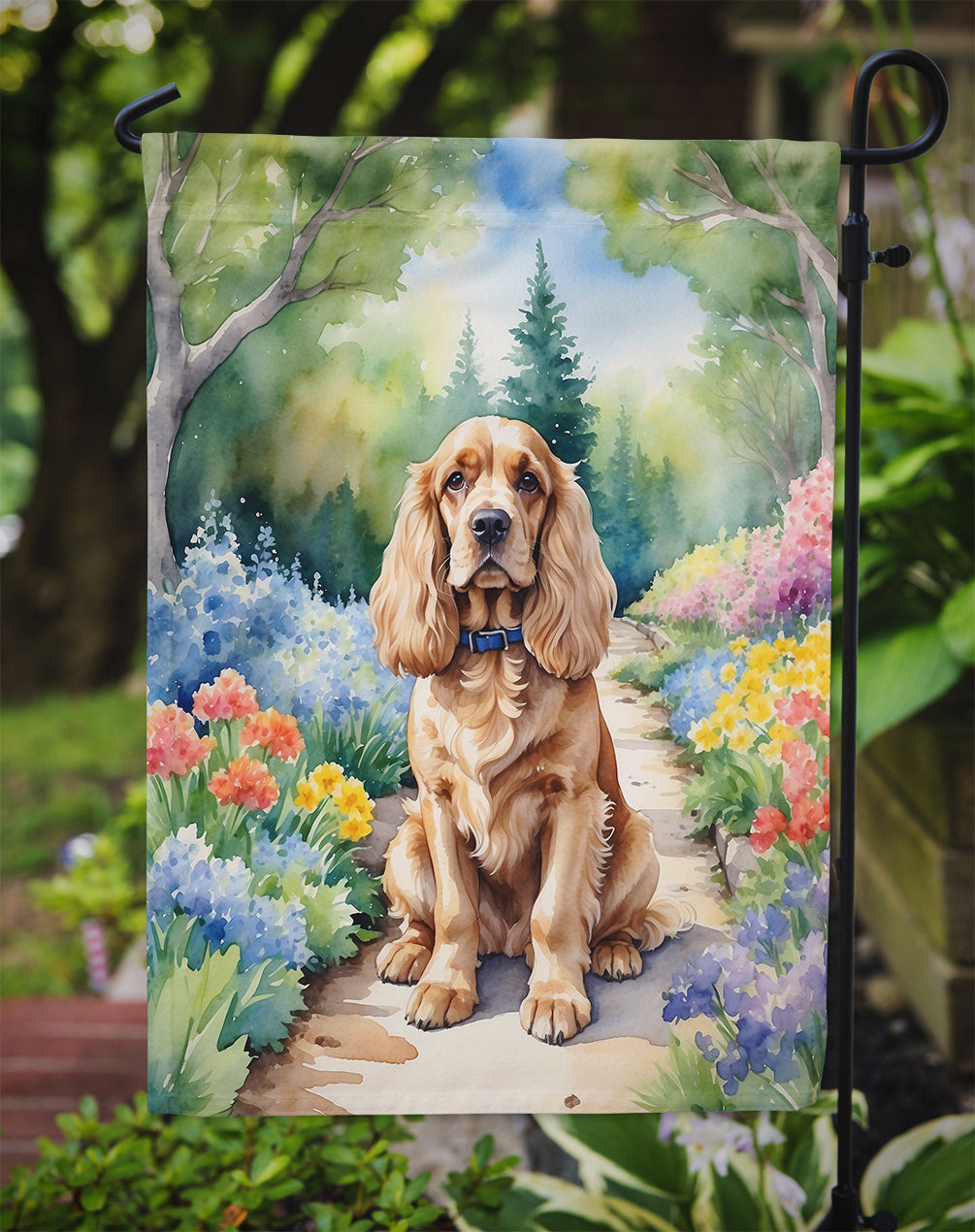 Cocker Spaniel Spring Path Garden Flag Mailbox Decorative Yard Banner Outside Patio Artwork for Flower Beds, Garden Size, Multicolor