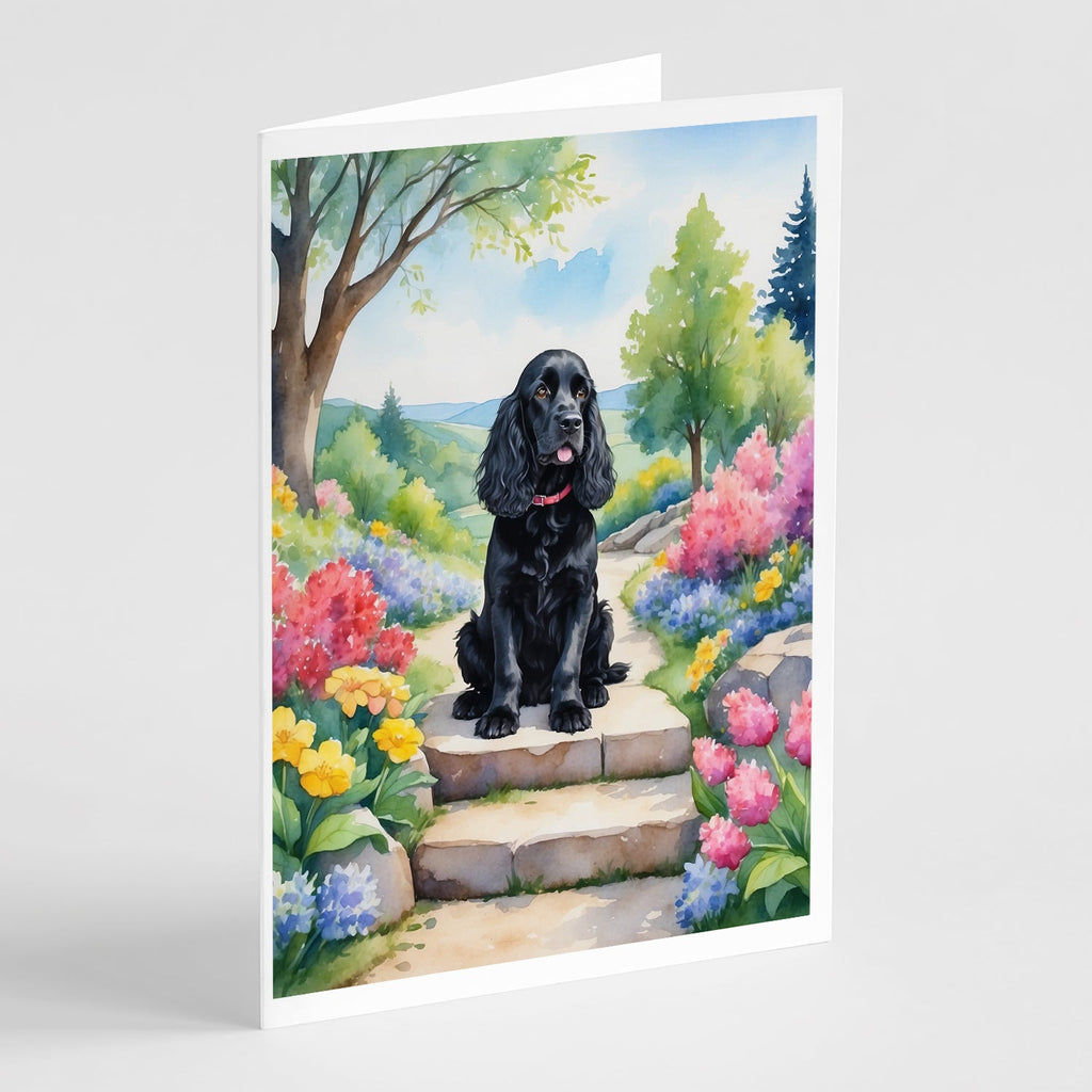 Cocker Spaniel Spring Path Greeting Cards Pack of 8 Blank Cards with Envelopes Whimsical A7 Size 5x7