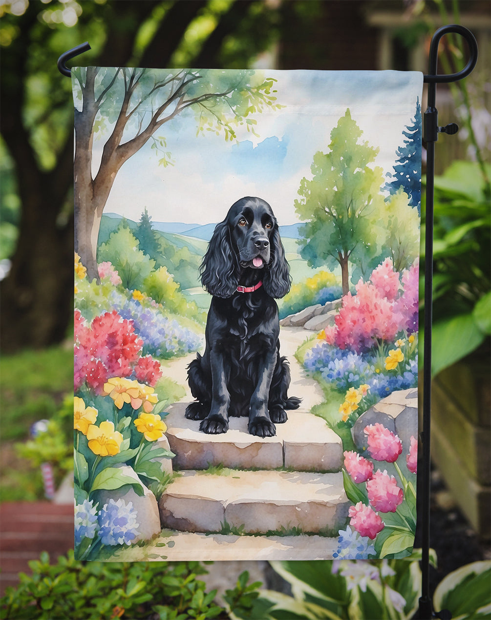 Cocker Spaniel Spring Path Garden Flag Mailbox Decorative Yard Banner Outside Patio Artwork for Flower Beds, Garden Size, Multicolor