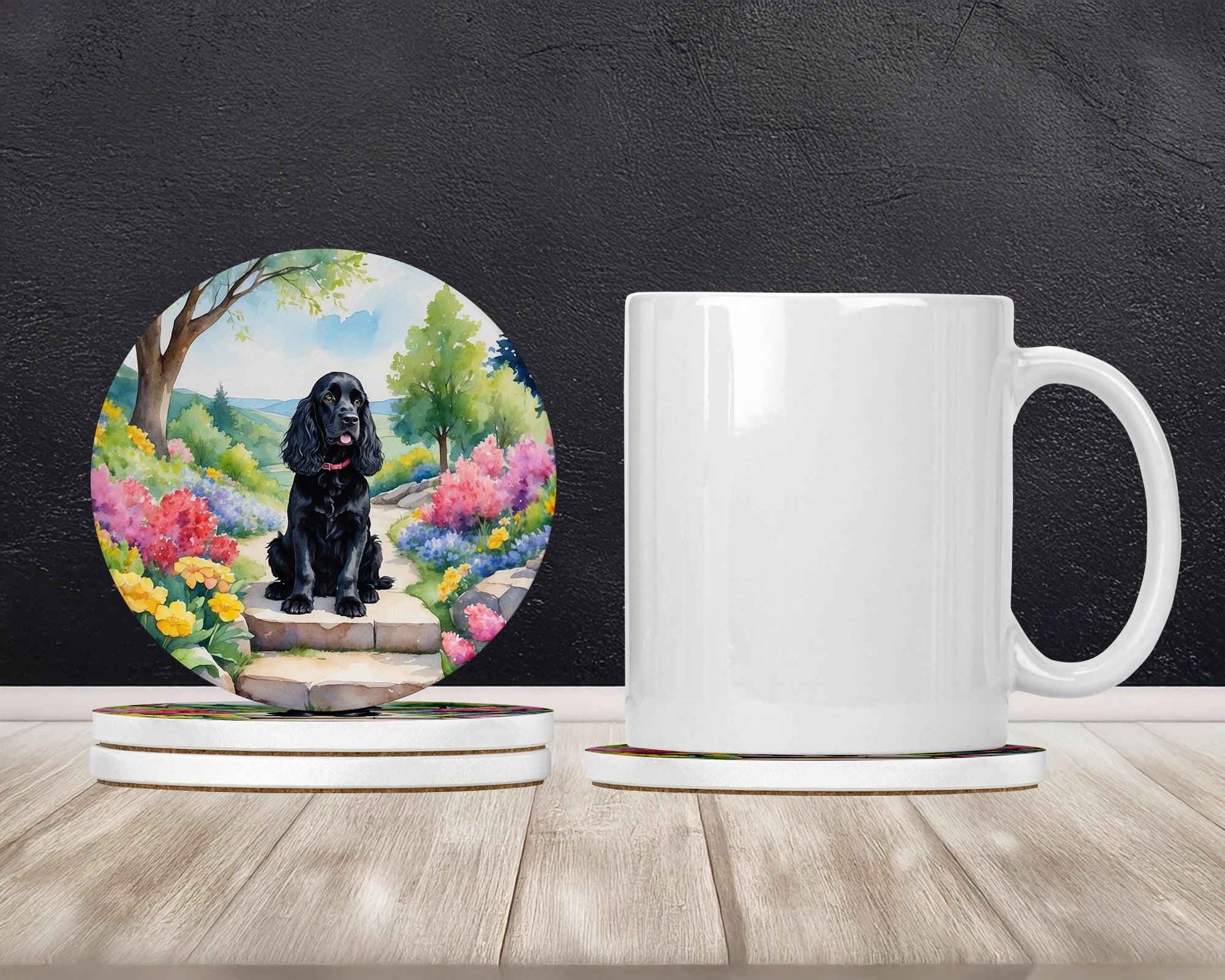 Cocker Spaniel Spring Path Large Sandstone Coasters Pack of 4 Absorbent Round Coasters Decor Gifts for Men or Women, 4 in, Multicolor