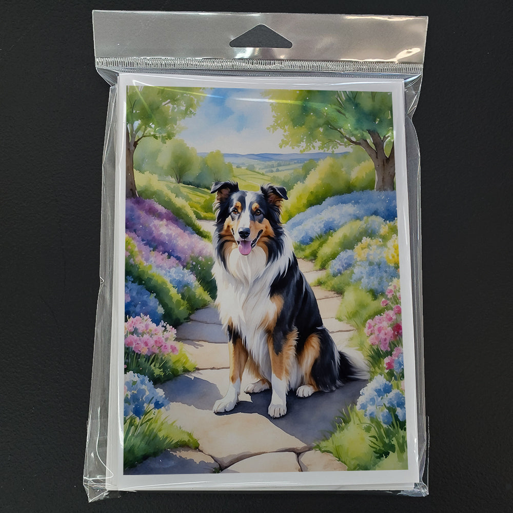 Collie Spring Path Greeting Cards Pack of 8 Blank Cards with Envelopes Whimsical A7 Size 5x7