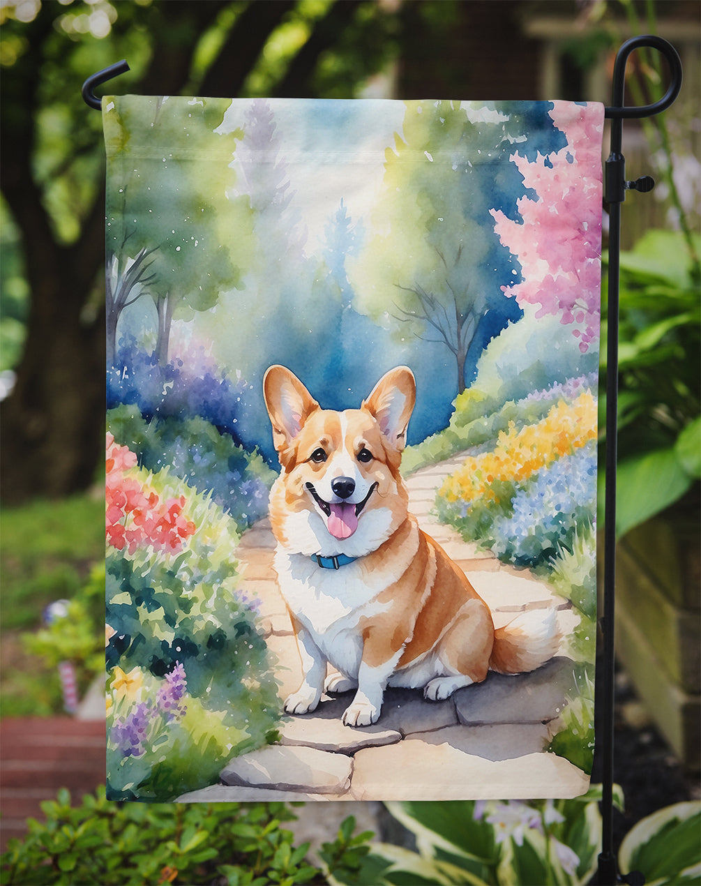 Corgi Spring Path Garden Flag Mailbox Decorative Yard Banner Outside Patio Artwork for Flower Beds, Garden Size, Multicolor