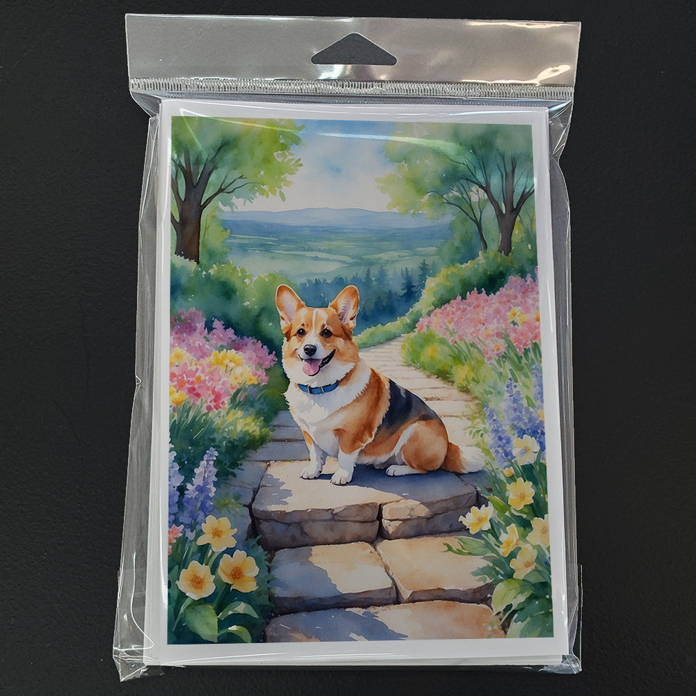 Corgi Spring Path Greeting Cards Pack of 8 Blank Cards with Envelopes Whimsical A7 Size 5x7