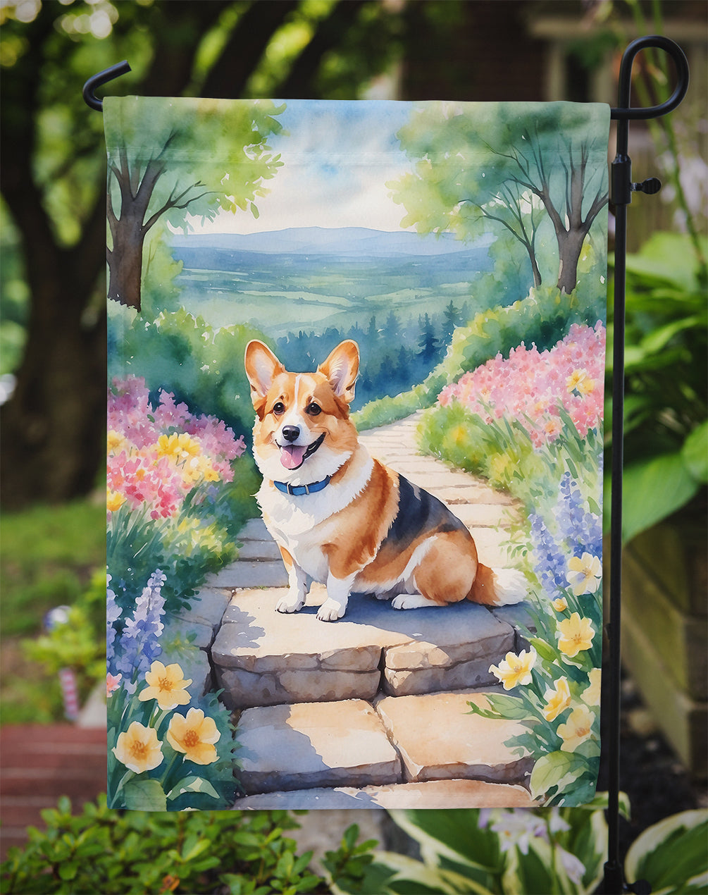 Corgi Spring Path Garden Flag Mailbox Decorative Yard Banner Outside Patio Artwork for Flower Beds, Garden Size, Multicolor