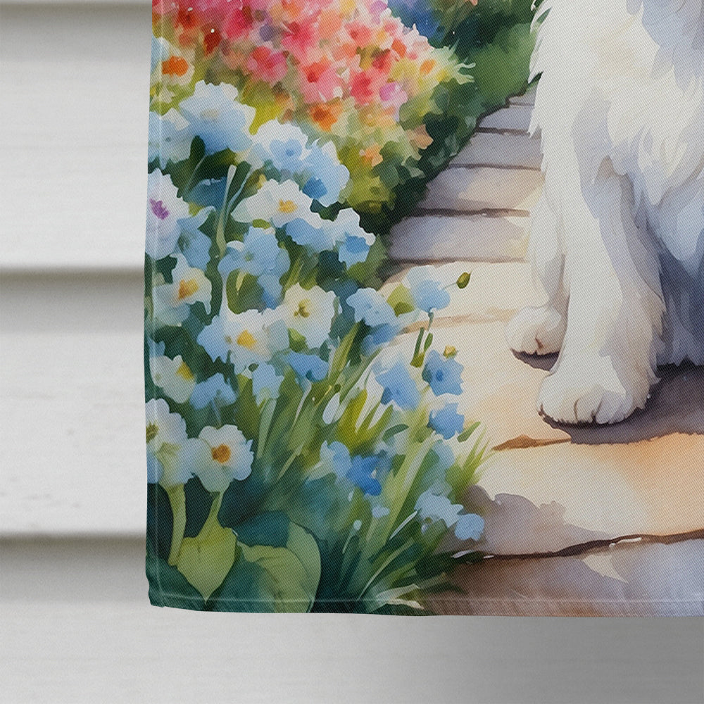 Coton de Tulear Spring Path House Flag 28x40 Porch Sleeve Pole Decorative Outside Yard Banner Artwork Wall Hanging, Polyester