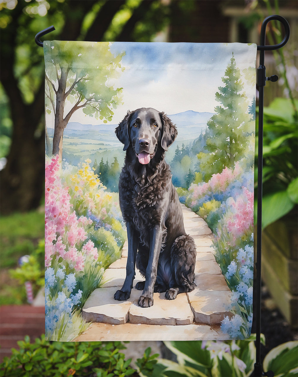 Curly-Coated Retriever Spring Path Garden Flag Mailbox Decorative Yard Banner Outside Patio Artwork for Flower Beds, Garden Size, Multicolor