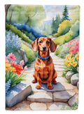 Dachshund Spring Path House Flag 28x40 Porch Sleeve Pole Decorative Outside Yard Banner Artwork Wall Hanging, Polyester