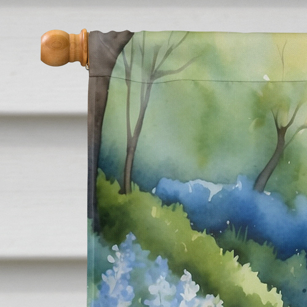 Dachshund Spring Path House Flag 28x40 Porch Sleeve Pole Decorative Outside Yard Banner Artwork Wall Hanging, Polyester