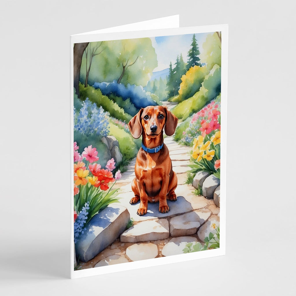 Dachshund Spring Path Greeting Cards Pack of 8 Blank Cards with Envelopes Whimsical A7 Size 5x7