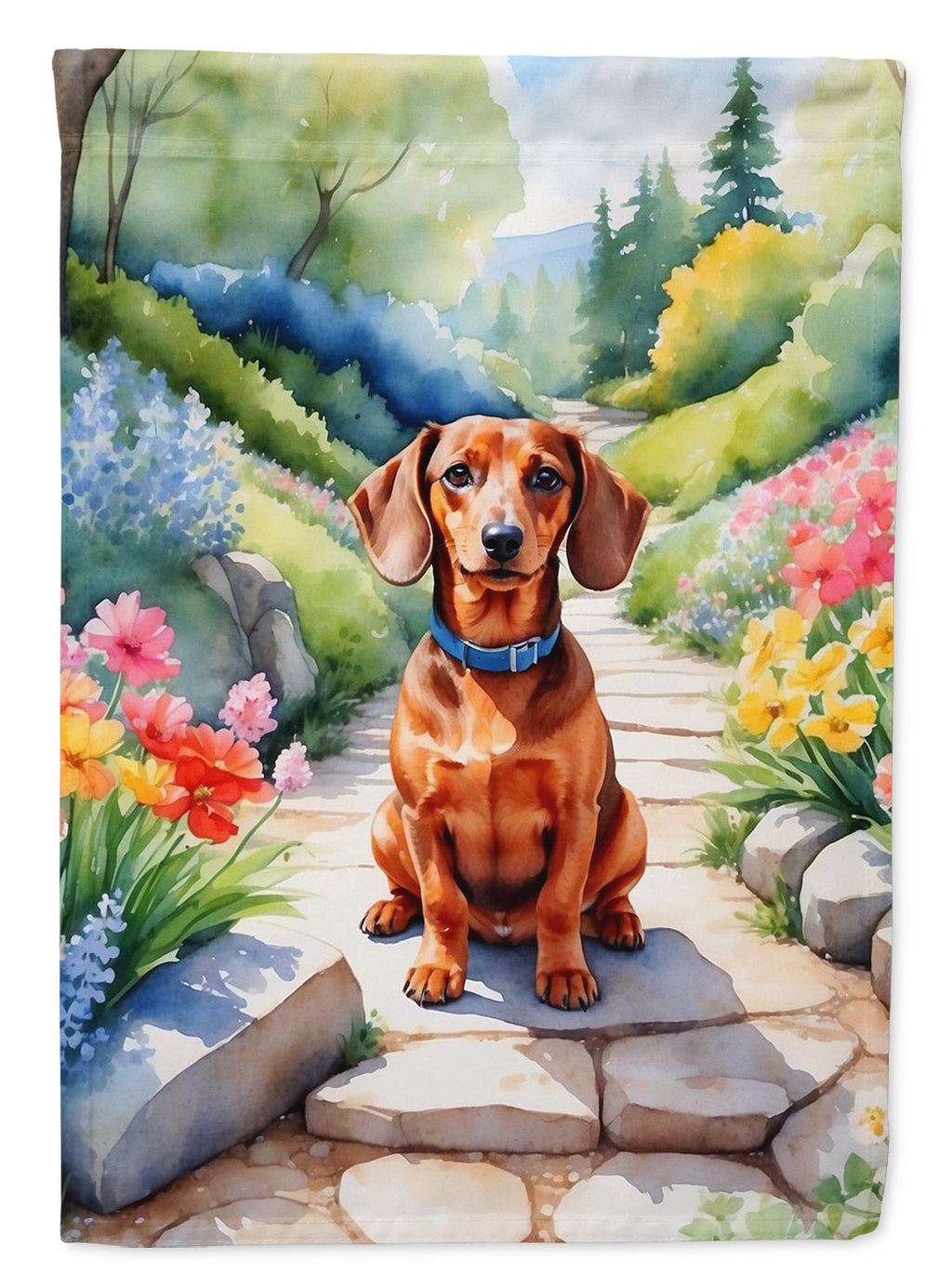 Dachshund Spring Path Garden Flag Mailbox Decorative Yard Banner Outside Patio Artwork for Flower Beds, Garden Size, Multicolor