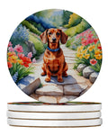 Dachshund Spring Path Large Sandstone Coasters Pack of 4 Absorbent Round Coasters Decor Gifts for Men or Women, 4 in, Multicolor