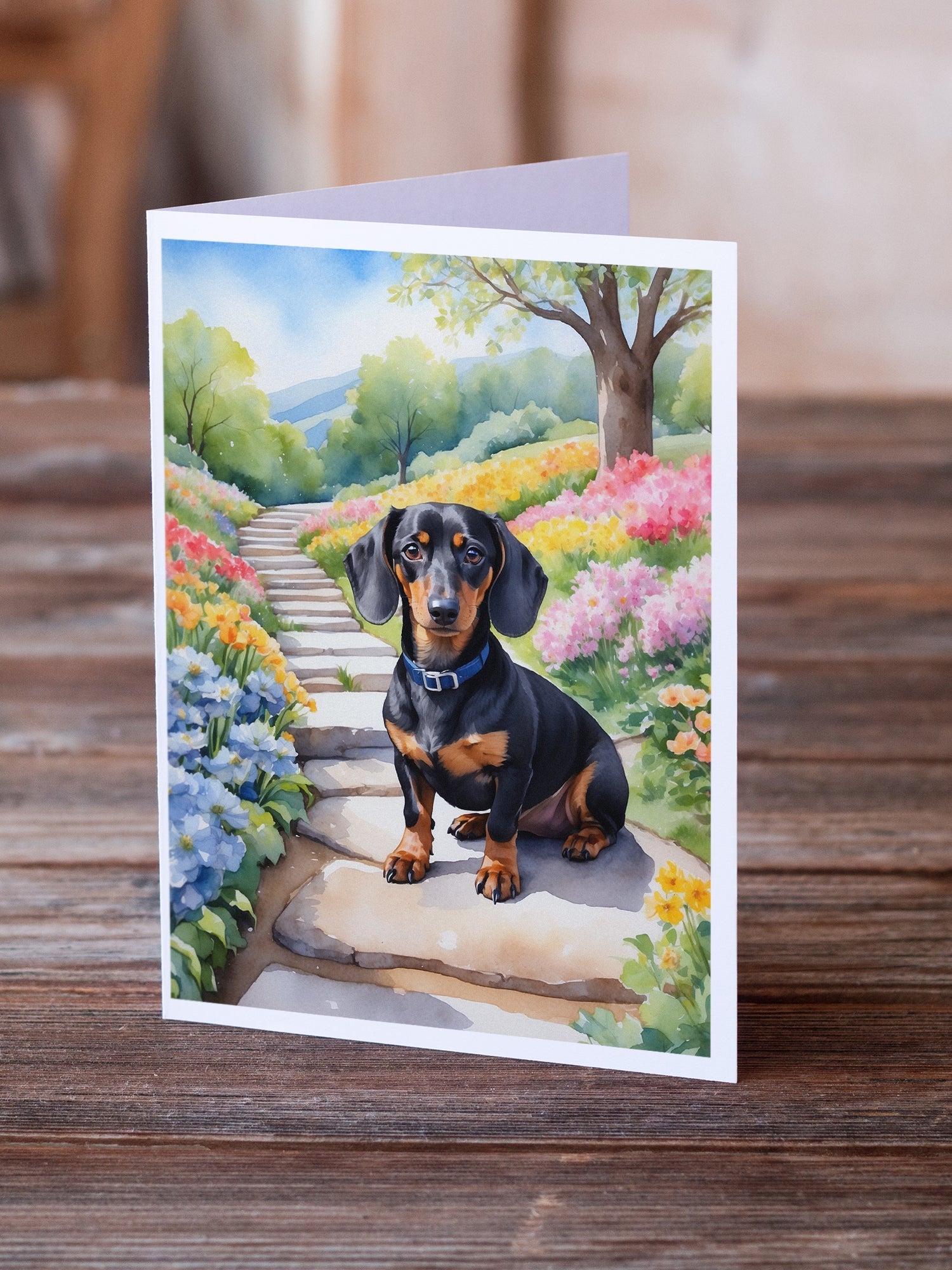 Dachshund Spring Path Greeting Cards Pack of 8 Blank Cards with Envelopes Whimsical A7 Size 5x7