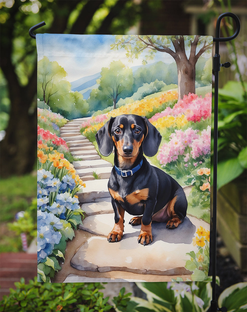 Dachshund Spring Path Garden Flag Mailbox Decorative Yard Banner Outside Patio Artwork for Flower Beds, Garden Size, Multicolor