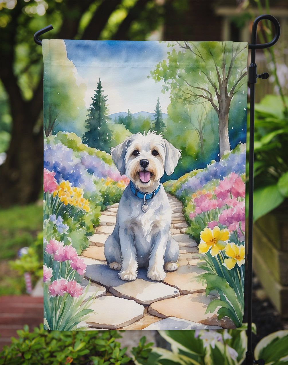 Dandie Dinmont Terrier Spring Path Garden Flag Mailbox Decorative Yard Banner Outside Patio Artwork for Flower Beds, Garden Size, Multicolor