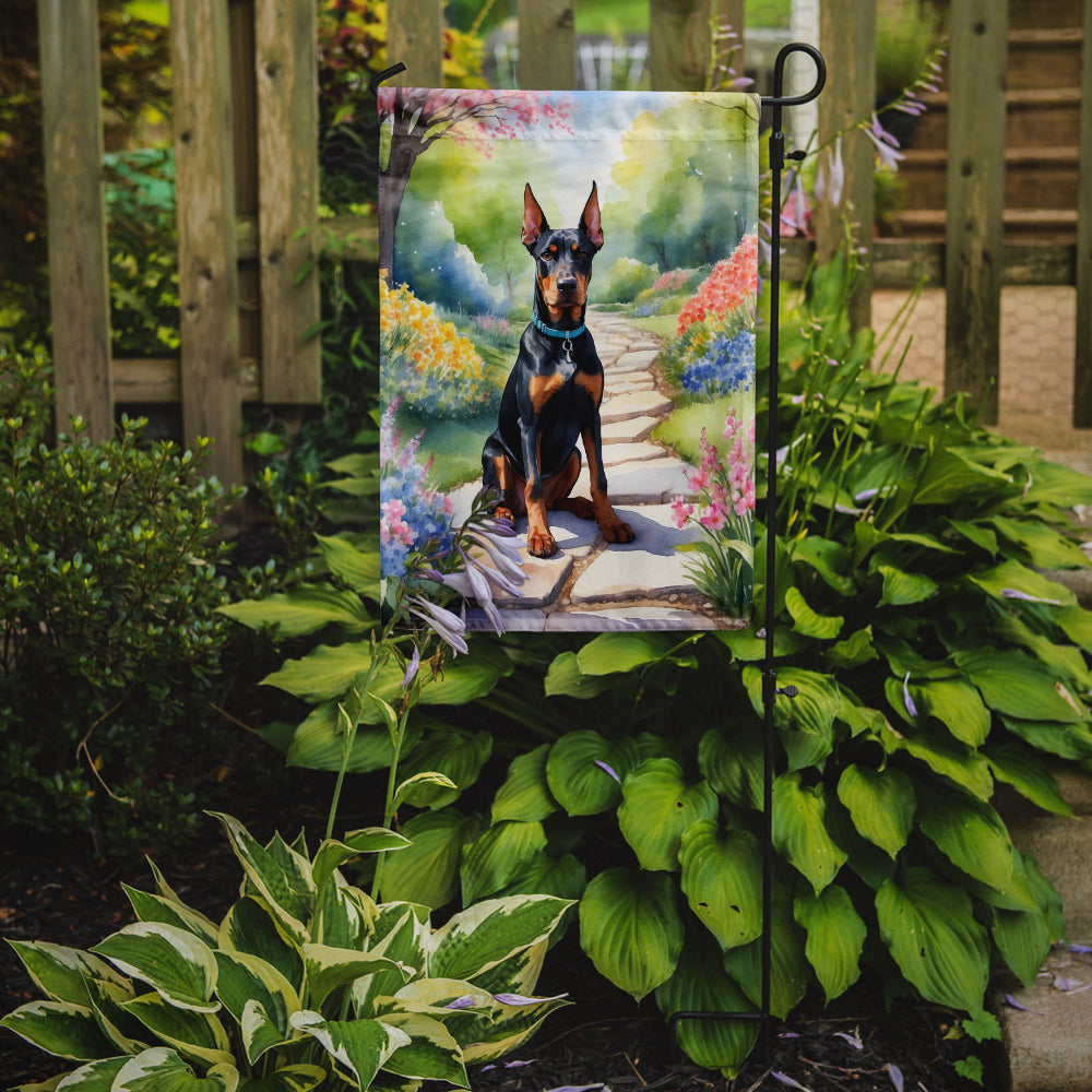 Doberman Pinscher Spring Path Garden Flag Mailbox Decorative Yard Banner Outside Patio Artwork for Flower Beds, Garden Size, Multicolor