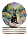Doberman Pinscher Spring Path Large Sandstone Coasters Pack of 4 Absorbent Round Coasters Decor Gifts for Men or Women, 4 in, Multicolor
