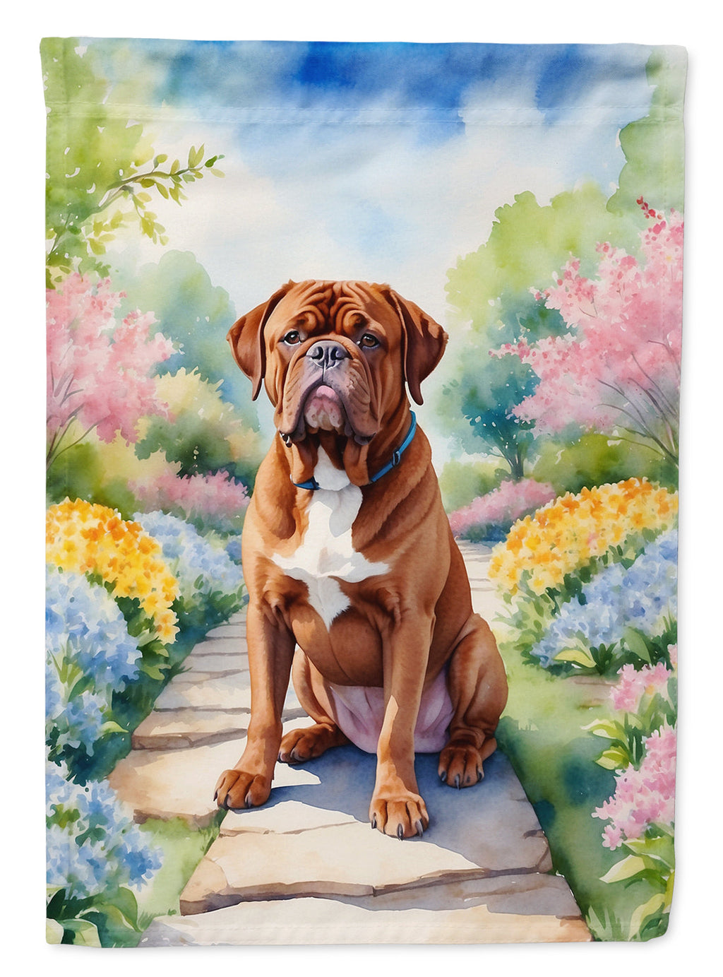 Dogue de Bordeaux Spring Path Garden Flag Mailbox Decorative Yard Banner Outside Patio Artwork for Flower Beds, Garden Size, Multicolor