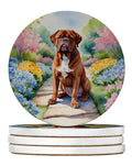 Dogue de Bordeaux Spring Path Large Sandstone Coasters Pack of 4 Absorbent Round Coasters Decor Gifts for Men or Women, 4 in, Multicolor