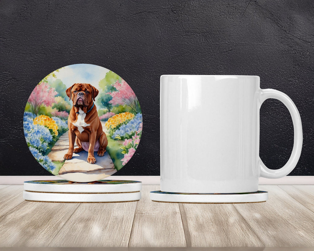 Dogue de Bordeaux Spring Path Large Sandstone Coasters Pack of 4 Absorbent Round Coasters Decor Gifts for Men or Women, 4 in, Multicolor