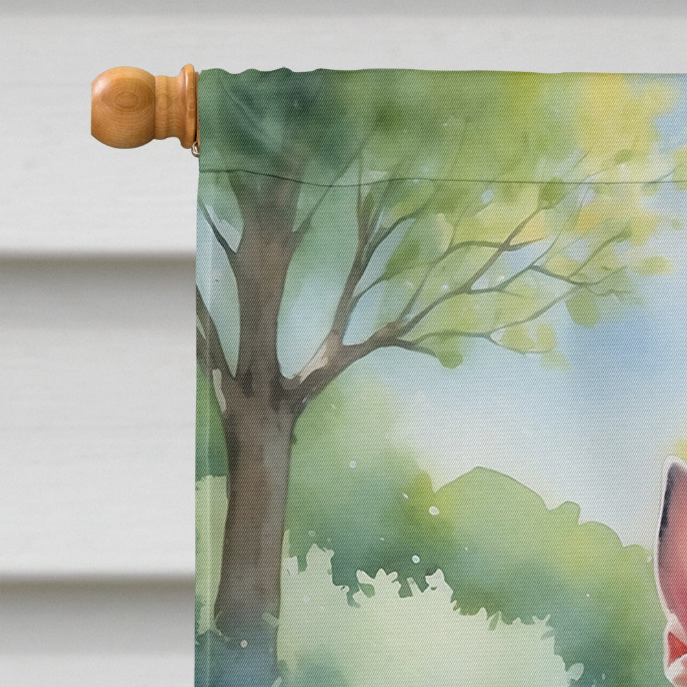 English Bull Terrier Spring Path House Flag 28x40 Porch Sleeve Pole Decorative Outside Yard Banner Artwork Wall Hanging, Polyester