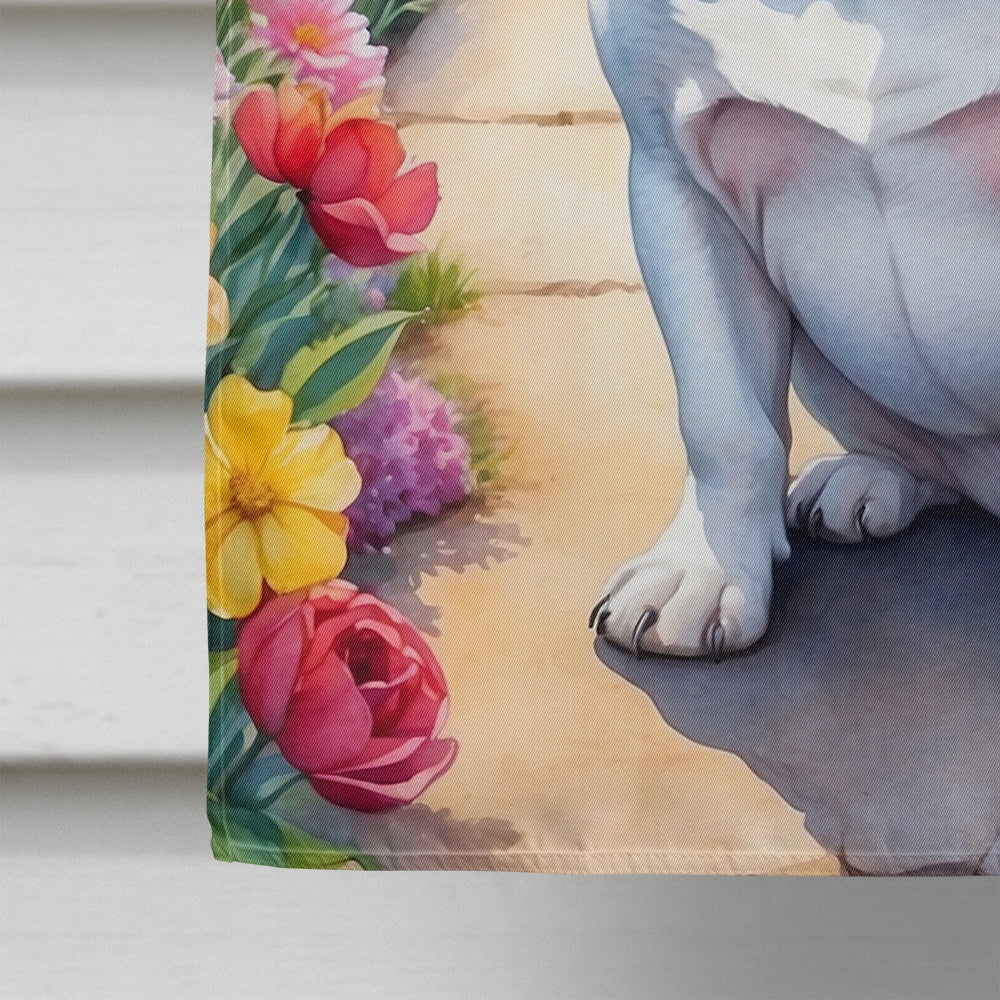 English Bulldog Spring Path House Flag 28x40 Porch Sleeve Pole Decorative Outside Yard Banner Artwork Wall Hanging, Polyester