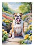 English Bulldog Spring Path House Flag 28x40 Porch Sleeve Pole Decorative Outside Yard Banner Artwork Wall Hanging, Polyester